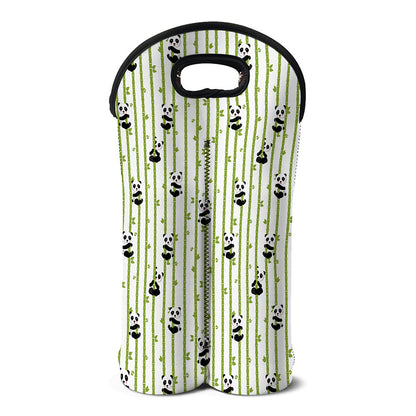 Cute Panda And Bamboo Pattern Print Double Neoprene Wine Tote