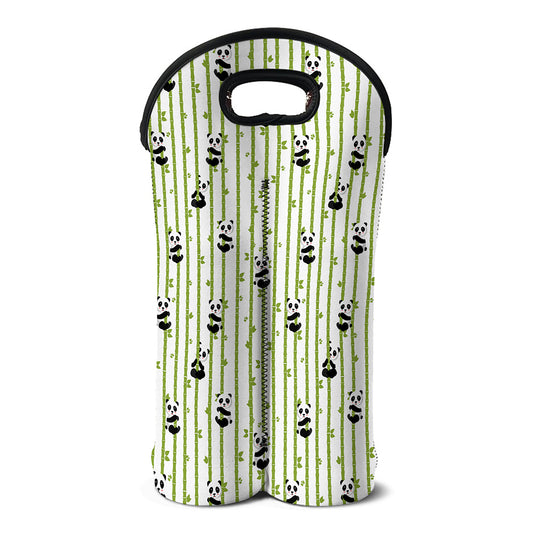 Cute Panda And Bamboo Pattern Print Double Neoprene Wine Tote