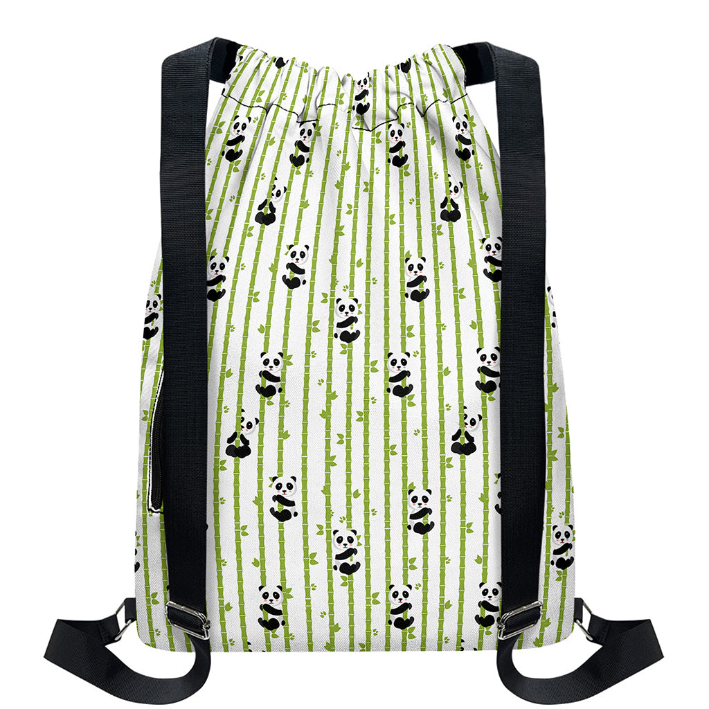Cute Panda And Bamboo Pattern Print Drawstring Backpack