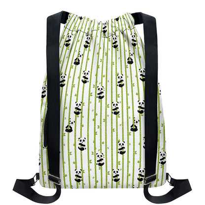 Cute Panda And Bamboo Pattern Print Drawstring Backpack