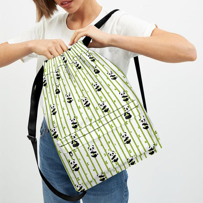 Cute Panda And Bamboo Pattern Print Drawstring Backpack
