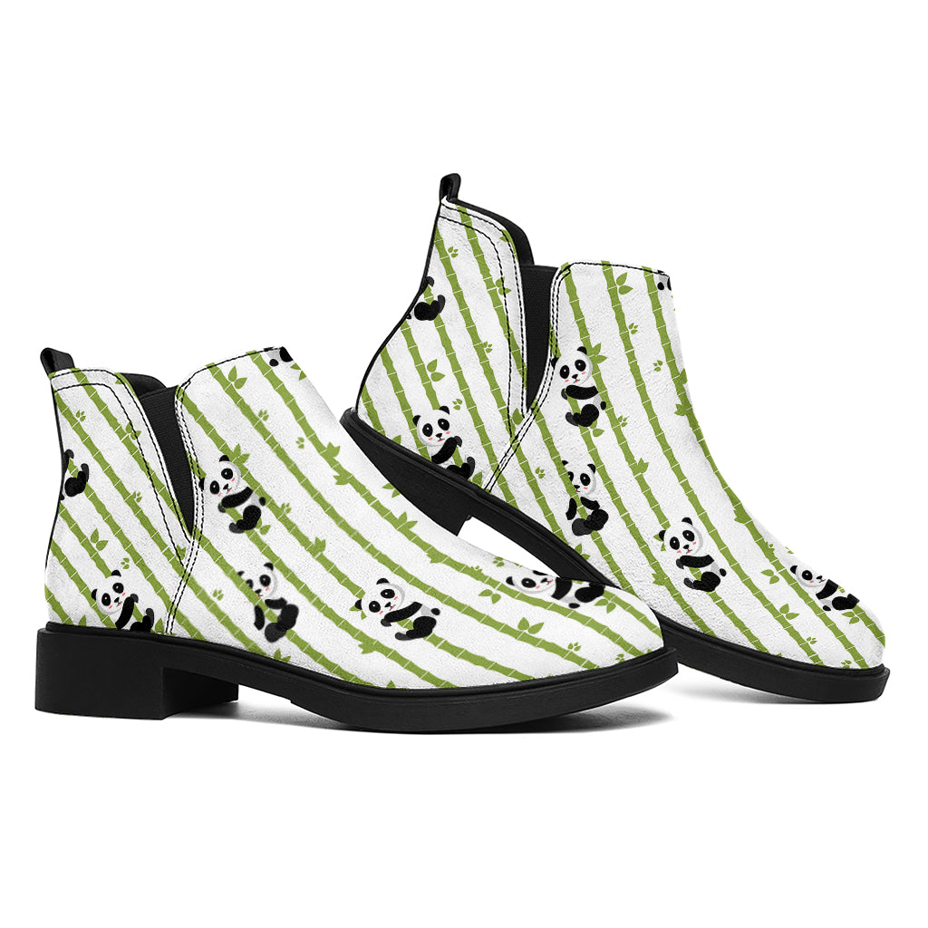 Cute Panda And Bamboo Pattern Print Flat Ankle Boots