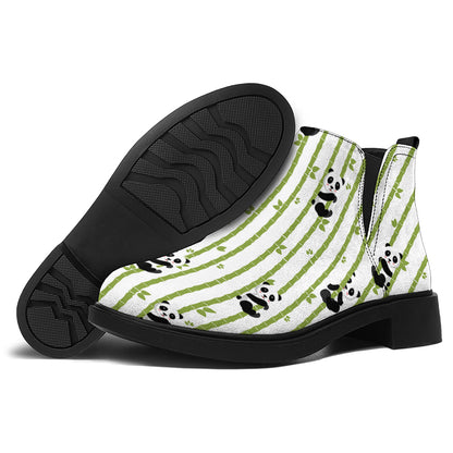 Cute Panda And Bamboo Pattern Print Flat Ankle Boots