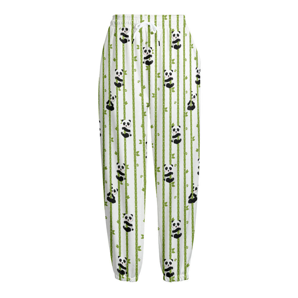 Cute Panda And Bamboo Pattern Print Fleece Lined Knit Pants