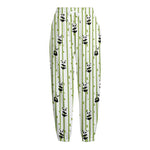 Cute Panda And Bamboo Pattern Print Fleece Lined Knit Pants