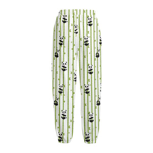 Cute Panda And Bamboo Pattern Print Fleece Lined Knit Pants