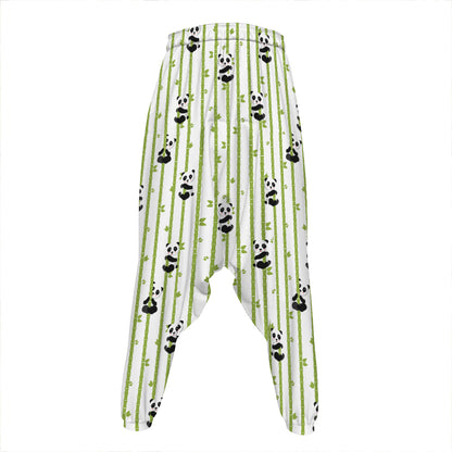 Cute Panda And Bamboo Pattern Print Hammer Pants