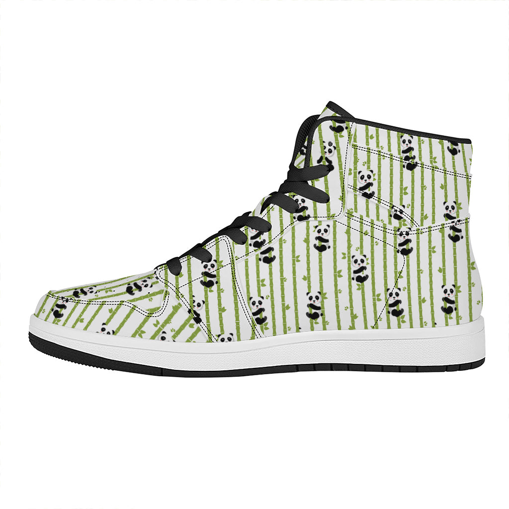 Cute Panda And Bamboo Pattern Print High Top Leather Sneakers