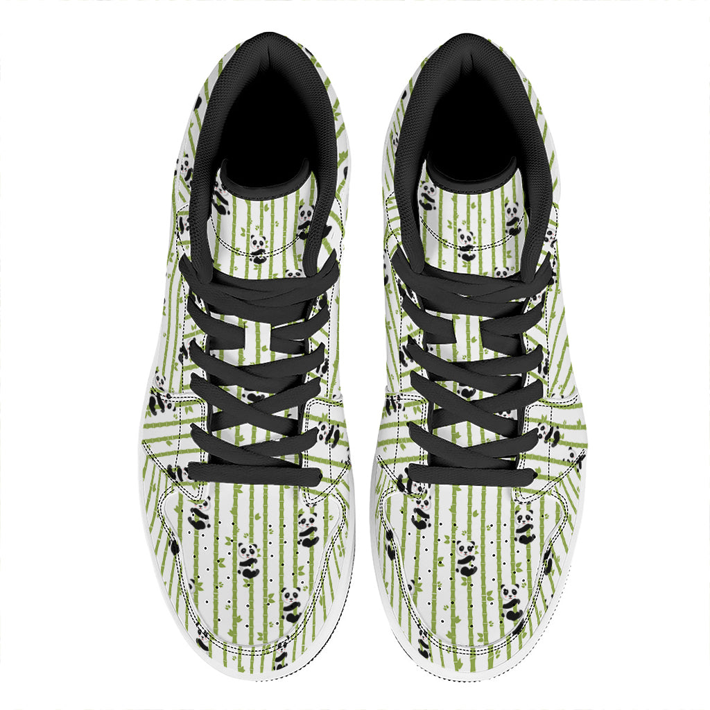 Cute Panda And Bamboo Pattern Print High Top Leather Sneakers