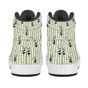 Cute Panda And Bamboo Pattern Print High Top Leather Sneakers