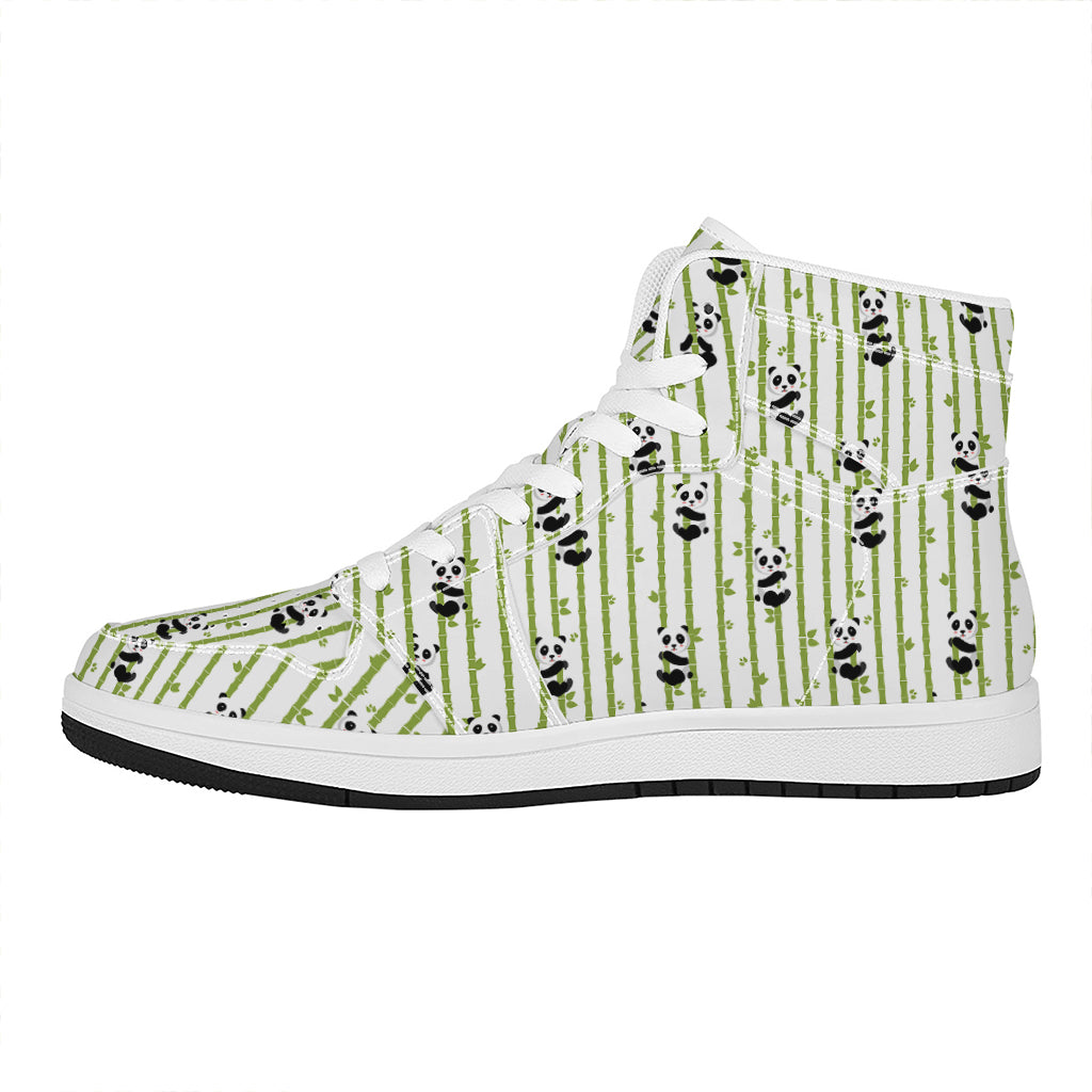 Cute Panda And Bamboo Pattern Print High Top Leather Sneakers