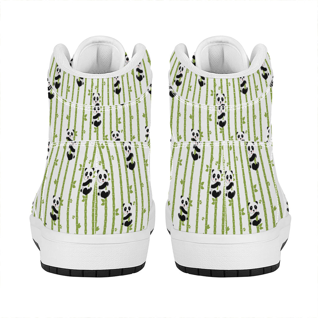 Cute Panda And Bamboo Pattern Print High Top Leather Sneakers