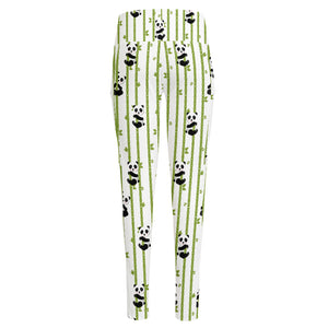 Cute Panda And Bamboo Pattern Print High-Waisted Pocket Leggings