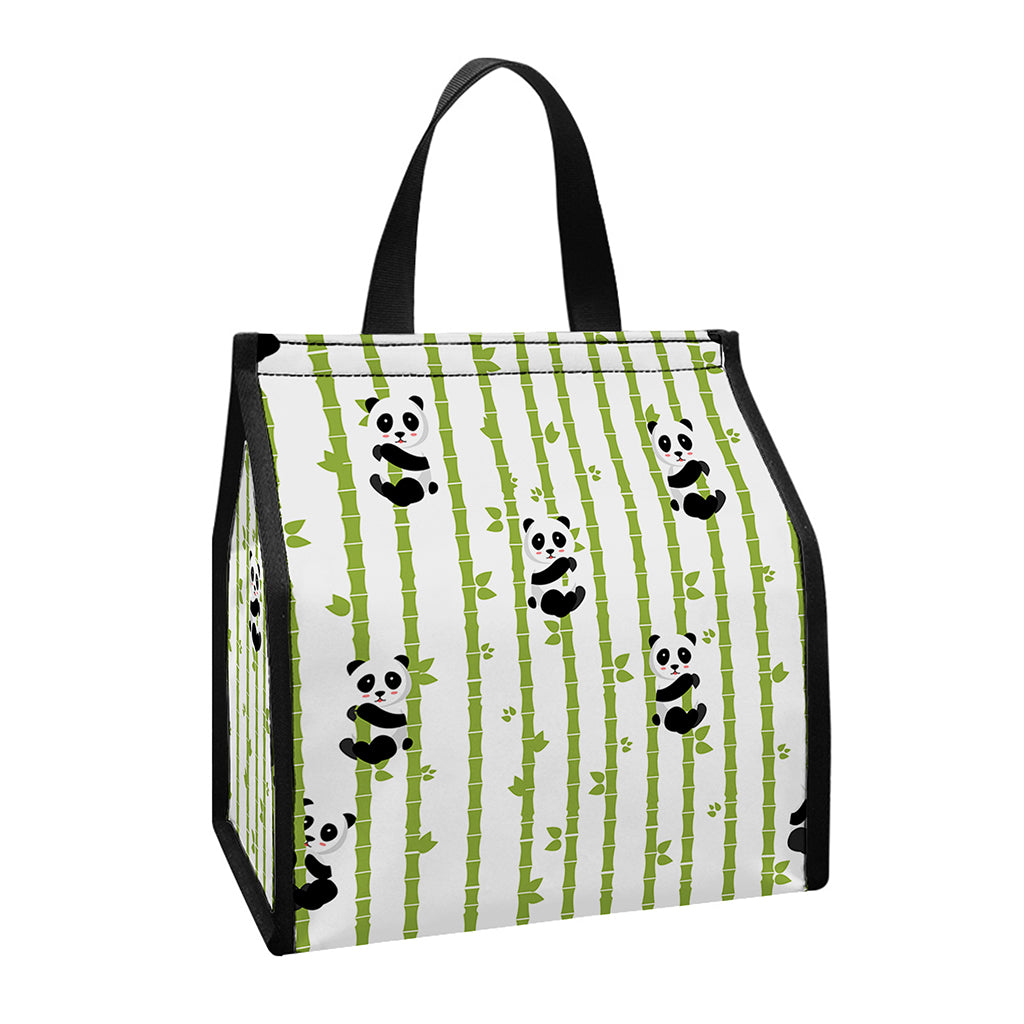 Cute Panda And Bamboo Pattern Print Insulated Lunch Tote