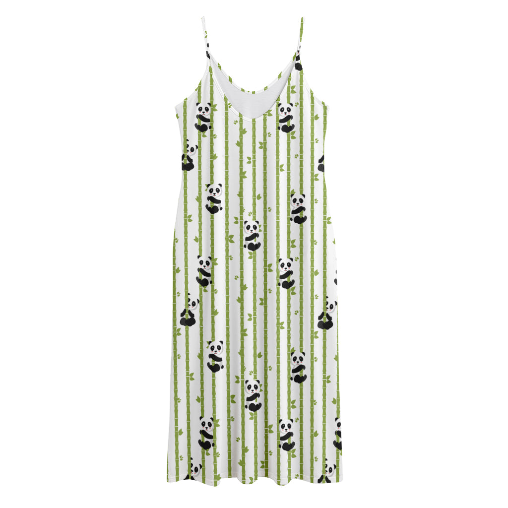 Cute Panda And Bamboo Pattern Print Jersey Midi Cami Dress