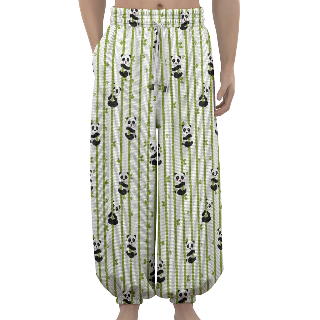 Cute Panda And Bamboo Pattern Print Lantern Pants