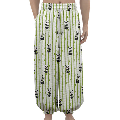 Cute Panda And Bamboo Pattern Print Lantern Pants