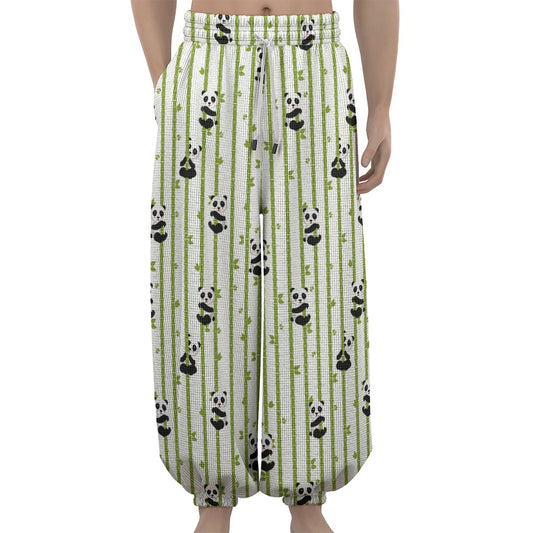 Cute Panda And Bamboo Pattern Print Lantern Pants