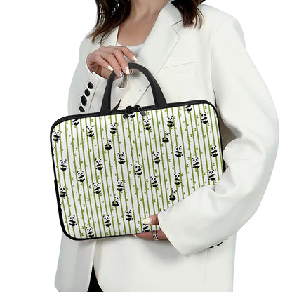 Cute Panda And Bamboo Pattern Print Laptop Sleeve With Handle