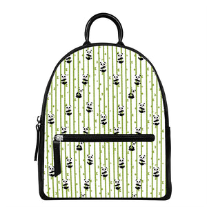 Cute Panda And Bamboo Pattern Print Leather Backpack