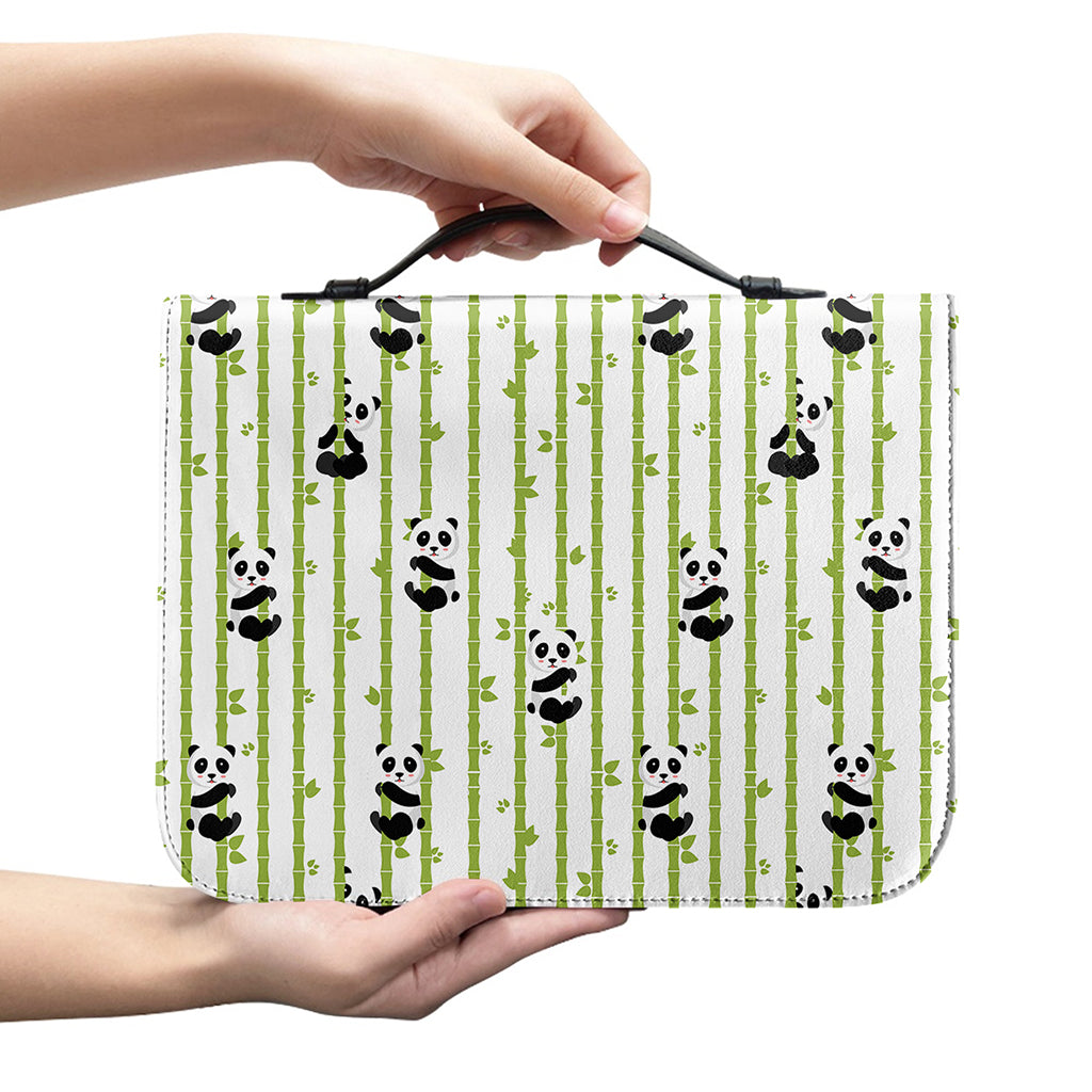 Cute Panda And Bamboo Pattern Print Leather Bible Cover