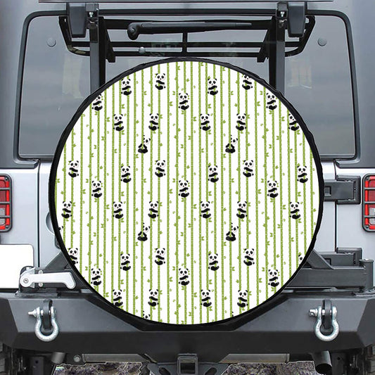 Cute Panda And Bamboo Pattern Print Leather Spare Tire Cover