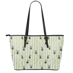 Cute Panda And Bamboo Pattern Print Leather Tote Bag