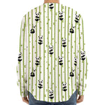 Cute Panda And Bamboo Pattern Print Long Sleeve Baseball Jersey