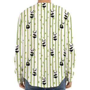 Cute Panda And Bamboo Pattern Print Long Sleeve Baseball Jersey