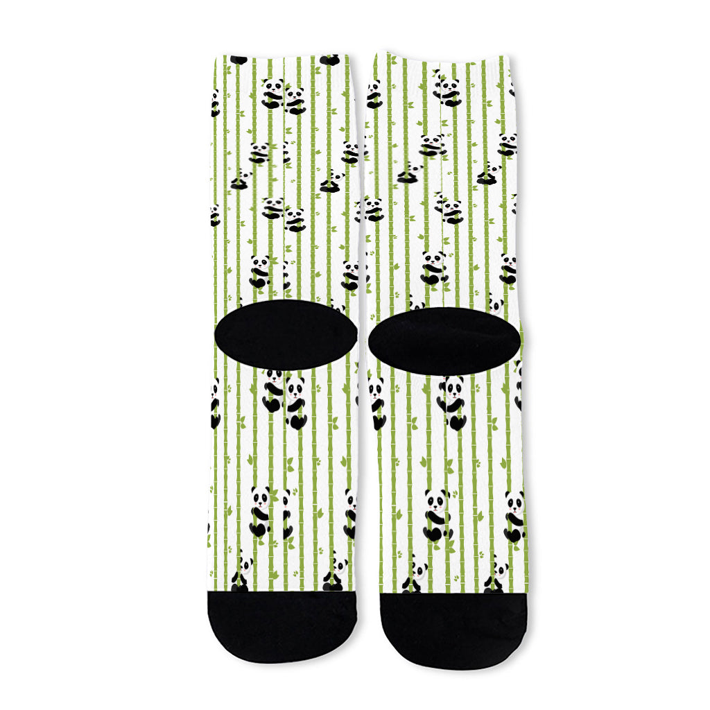 Cute Panda And Bamboo Pattern Print Long Socks