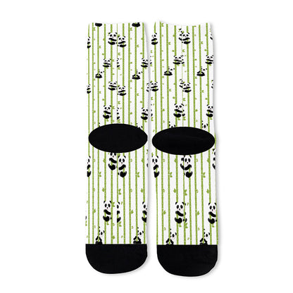 Cute Panda And Bamboo Pattern Print Long Socks