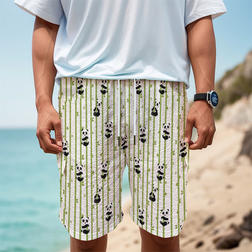 Cute Panda And Bamboo Pattern Print Men's Cargo Shorts