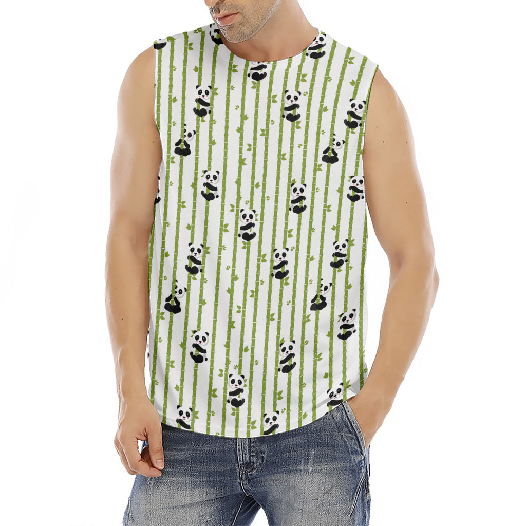 Cute Panda And Bamboo Pattern Print Men's Fitness Tank Top