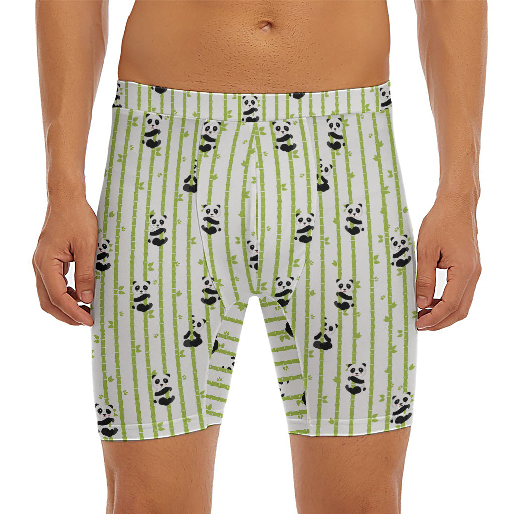 Cute Panda And Bamboo Pattern Print Men's Long Boxer Briefs