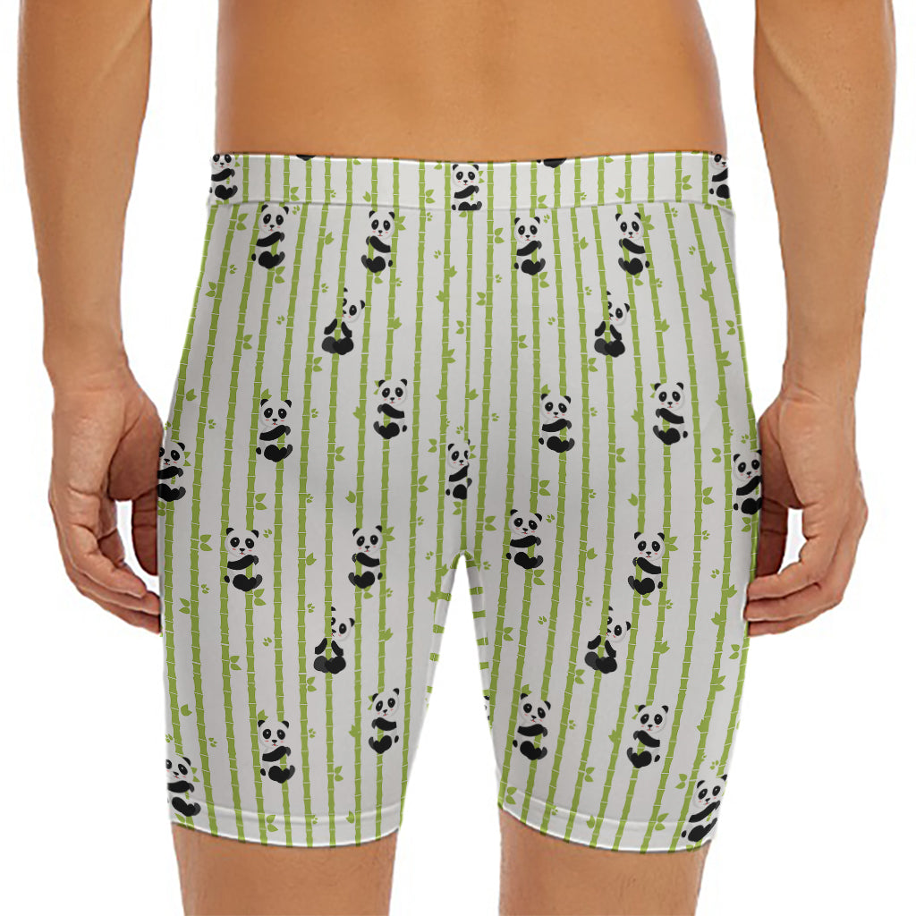 Cute Panda And Bamboo Pattern Print Men's Long Boxer Briefs