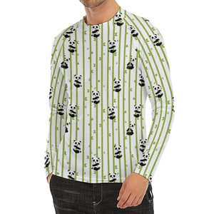 Cute Panda And Bamboo Pattern Print Men's Long Sleeve Rash Guard