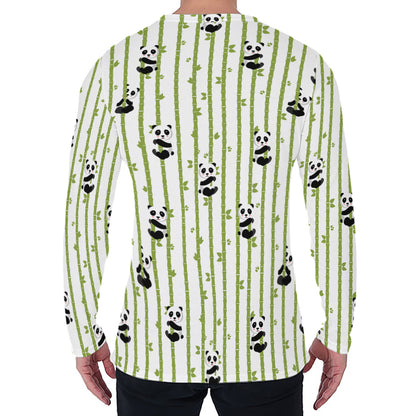 Cute Panda And Bamboo Pattern Print Men's Long Sleeve T-Shirt