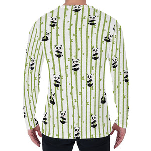 Cute Panda And Bamboo Pattern Print Men's Long Sleeve T-Shirt