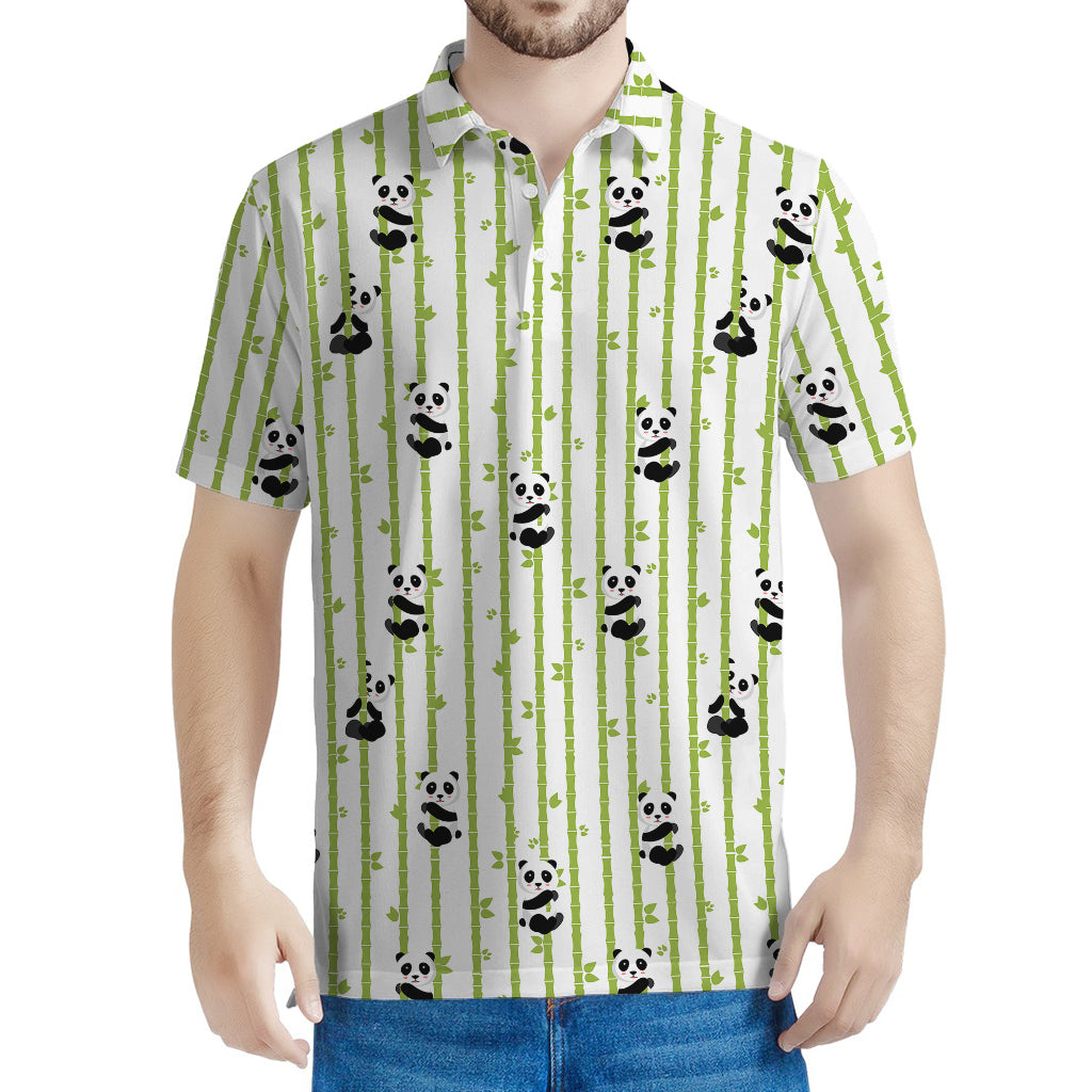 Cute Panda And Bamboo Pattern Print Men's Polo Shirt