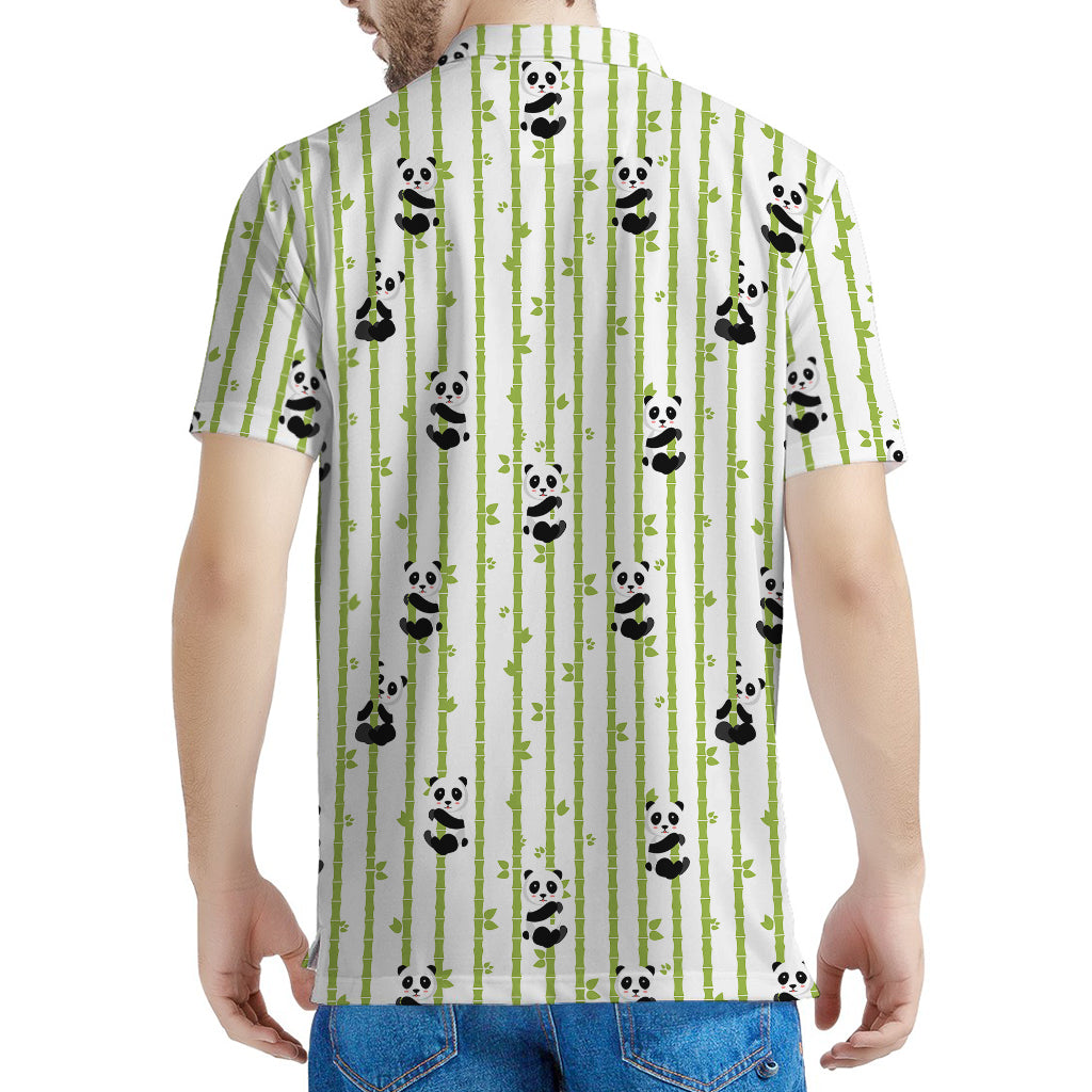 Cute Panda And Bamboo Pattern Print Men's Polo Shirt