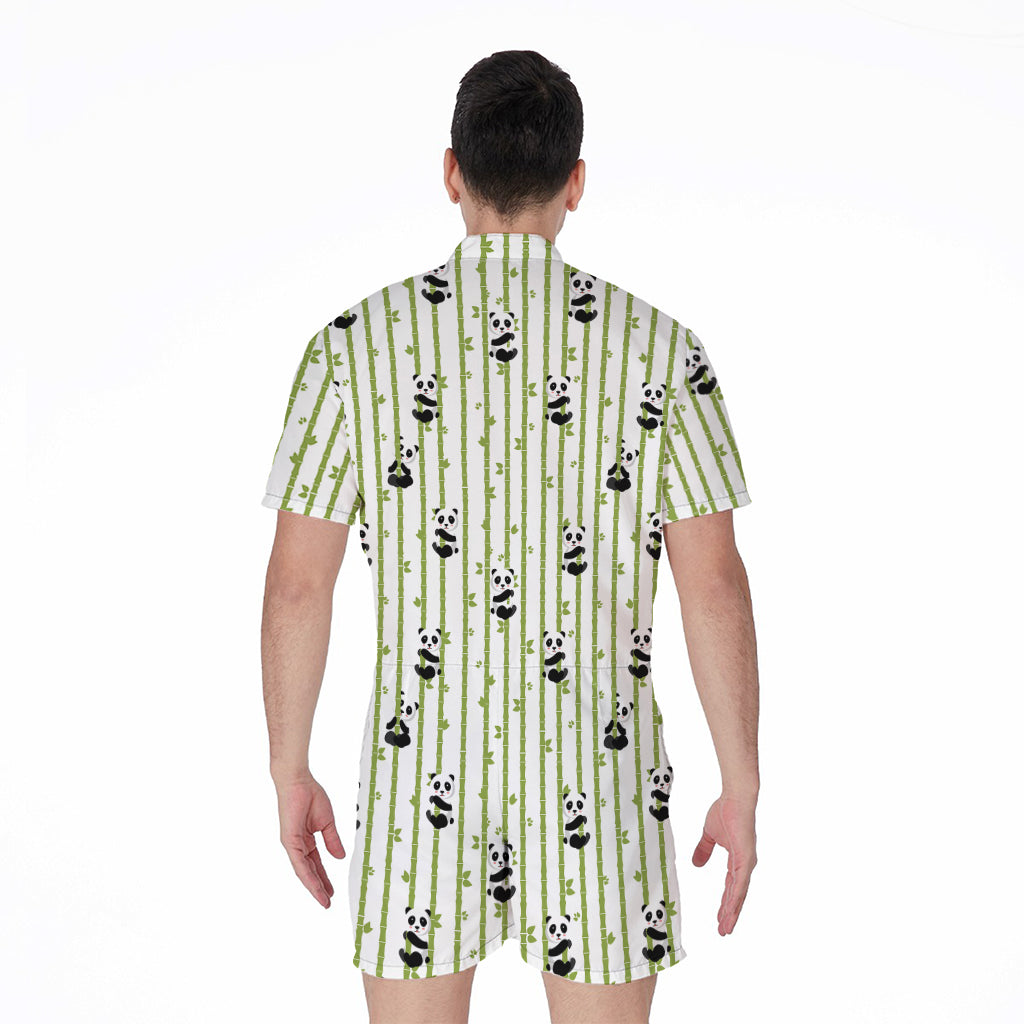 Cute Panda And Bamboo Pattern Print Men's Rompers