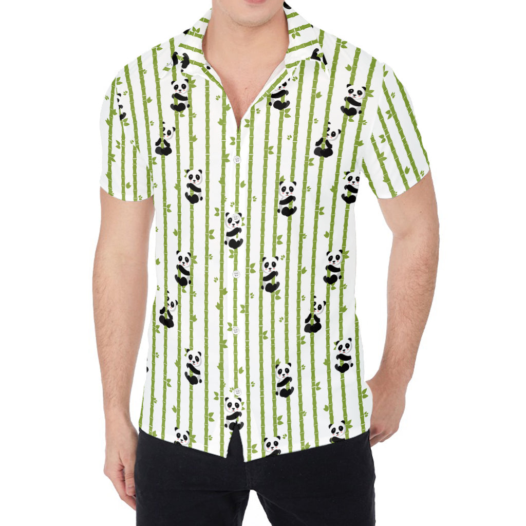 Cute Panda And Bamboo Pattern Print Men's Shirt