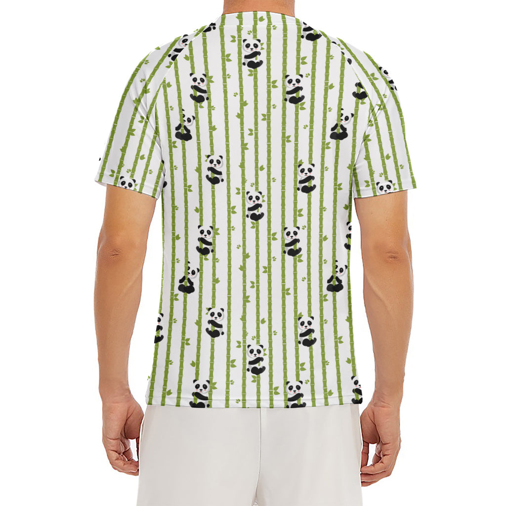 Cute Panda And Bamboo Pattern Print Men's Short Sleeve Rash Guard