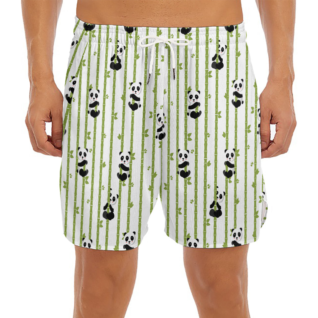 Cute Panda And Bamboo Pattern Print Men's Split Running Shorts