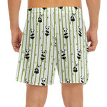 Cute Panda And Bamboo Pattern Print Men's Split Running Shorts