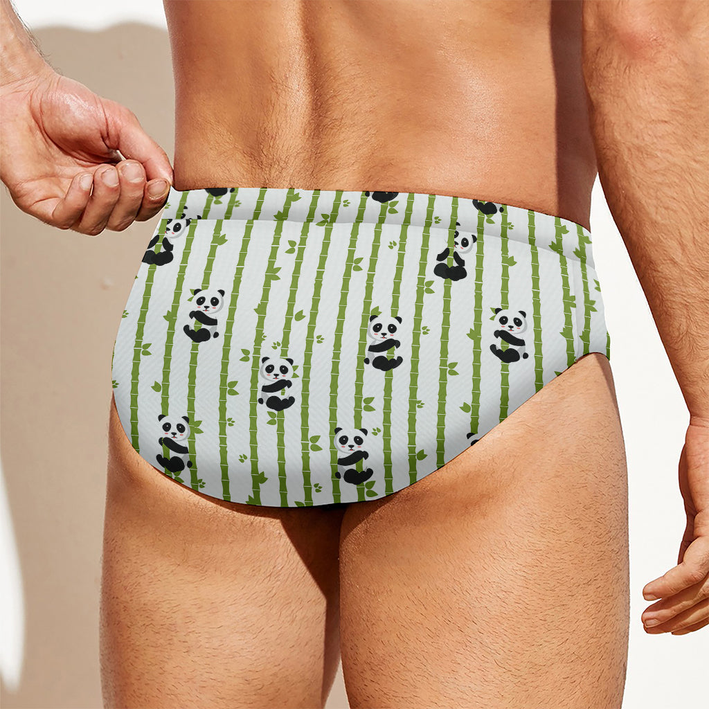 Cute Panda And Bamboo Pattern Print Men's Swim Briefs