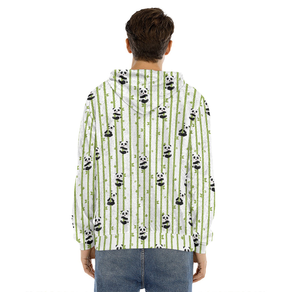 Cute Panda And Bamboo Pattern Print Men's Velvet Pullover Hoodie