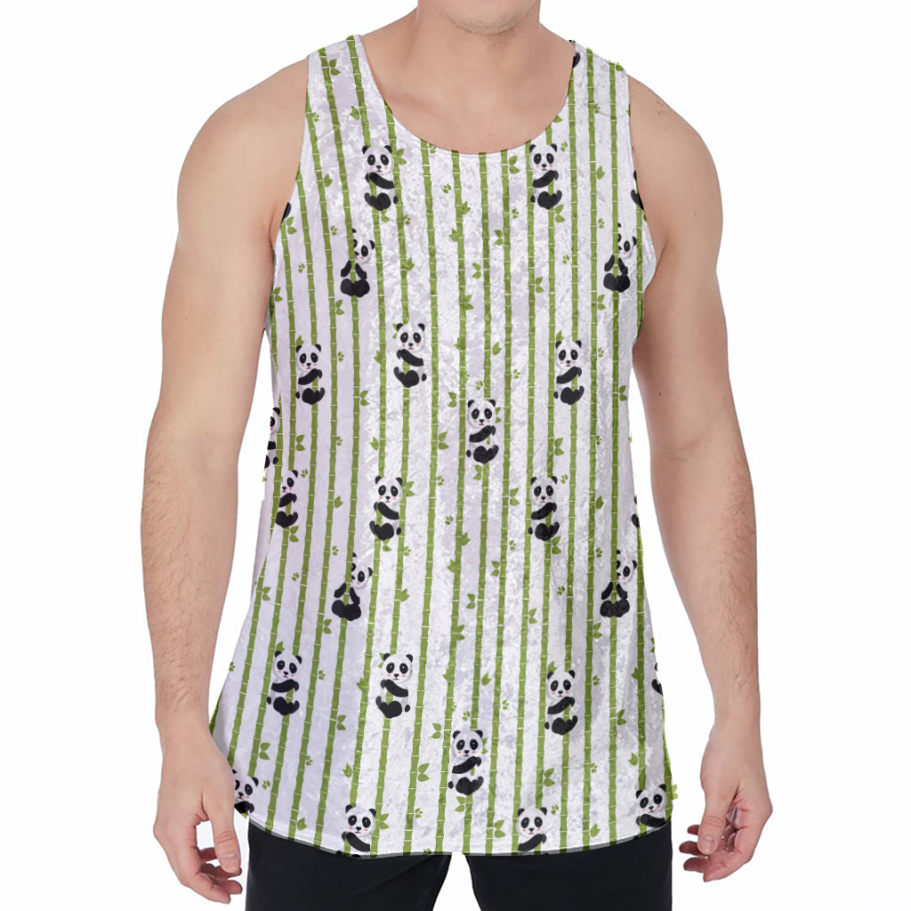 Cute Panda And Bamboo Pattern Print Men's Velvet Tank Top