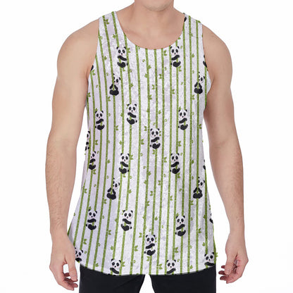 Cute Panda And Bamboo Pattern Print Men's Velvet Tank Top