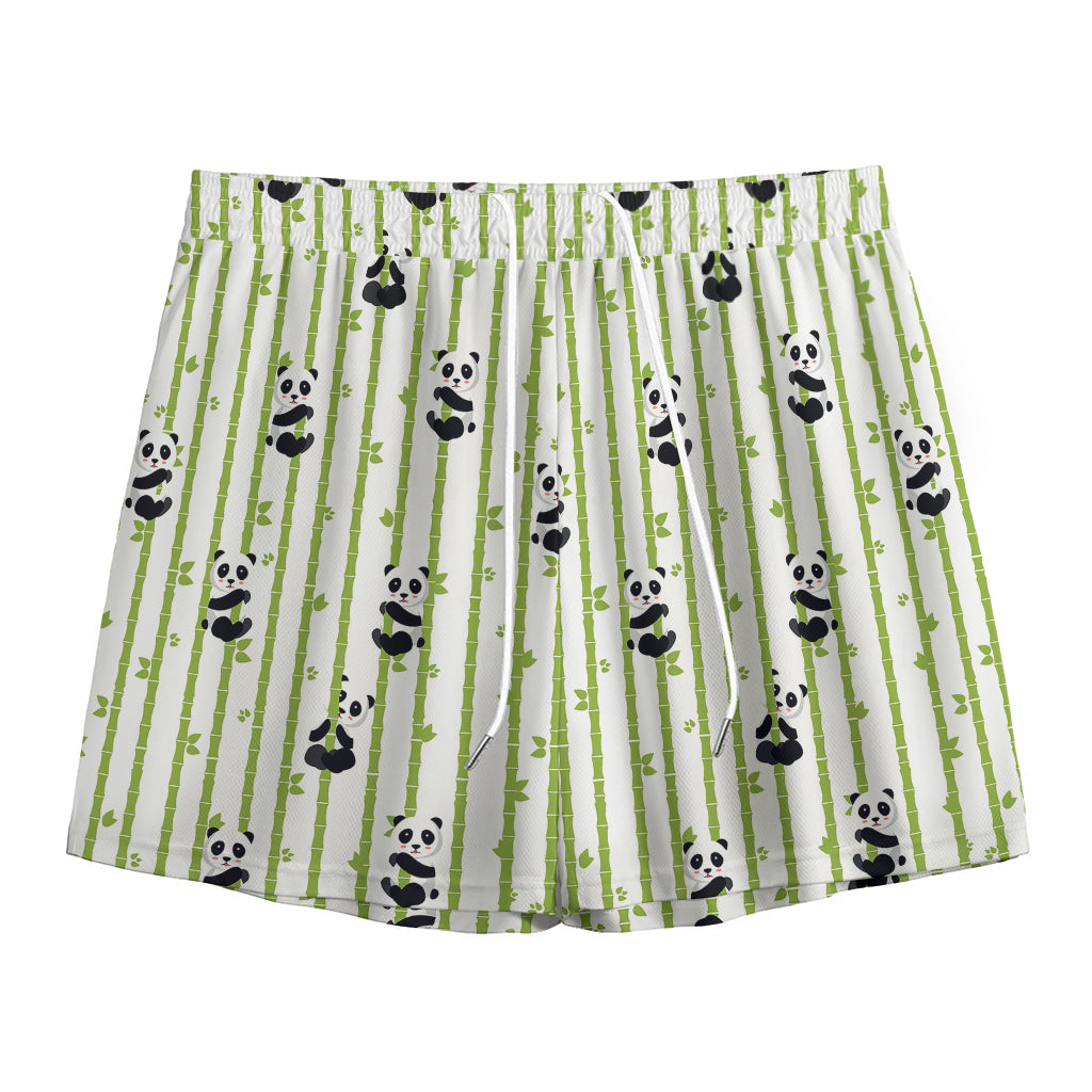 Cute Panda And Bamboo Pattern Print Mesh Shorts